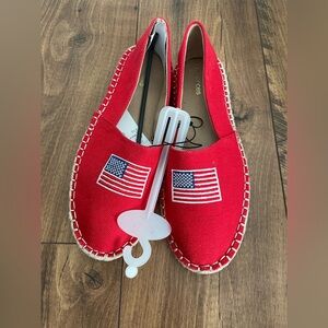 Maurices Red Slippers with Flag Design